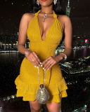 Deep V-neck Yellow Women Wholesale Dress XS-XL