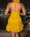 Deep V-neck Yellow Women Wholesale Dress XS-XL