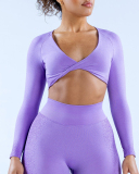 Hot Sale Women Factory Customized Long Sleeve Wrap Bra Fitness Crop Top XS-XL