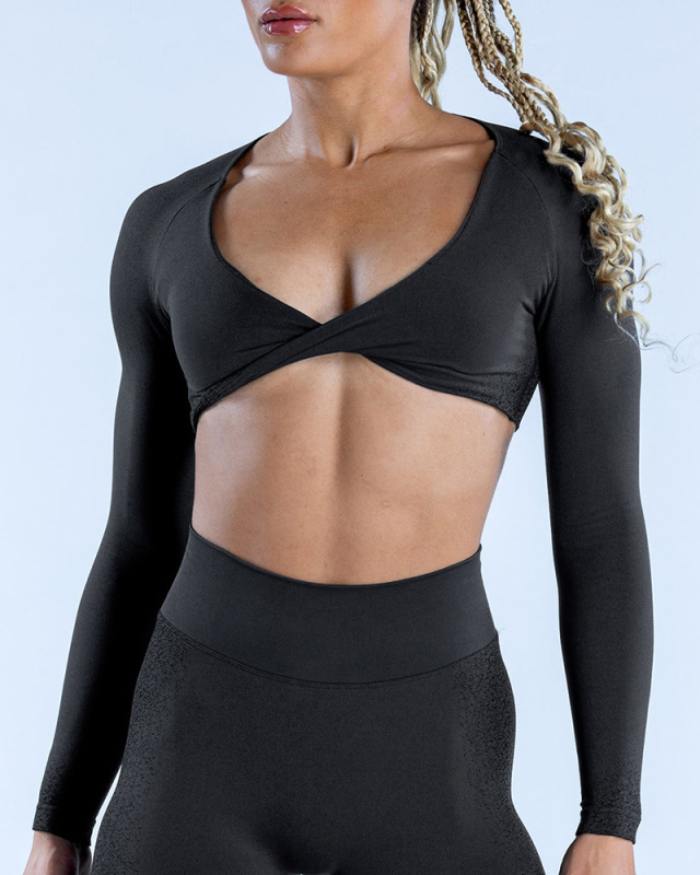 Hot Sale Women Factory Customized Long Sleeve Wrap Bra Fitness Crop Top XS-XL