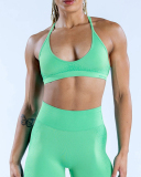 Solid Color DIY LOGO Women Halter Neck Fitness Work Out Bra XS-XL