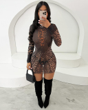 Leopard Printed Women Long Sleeve Dress S-L
