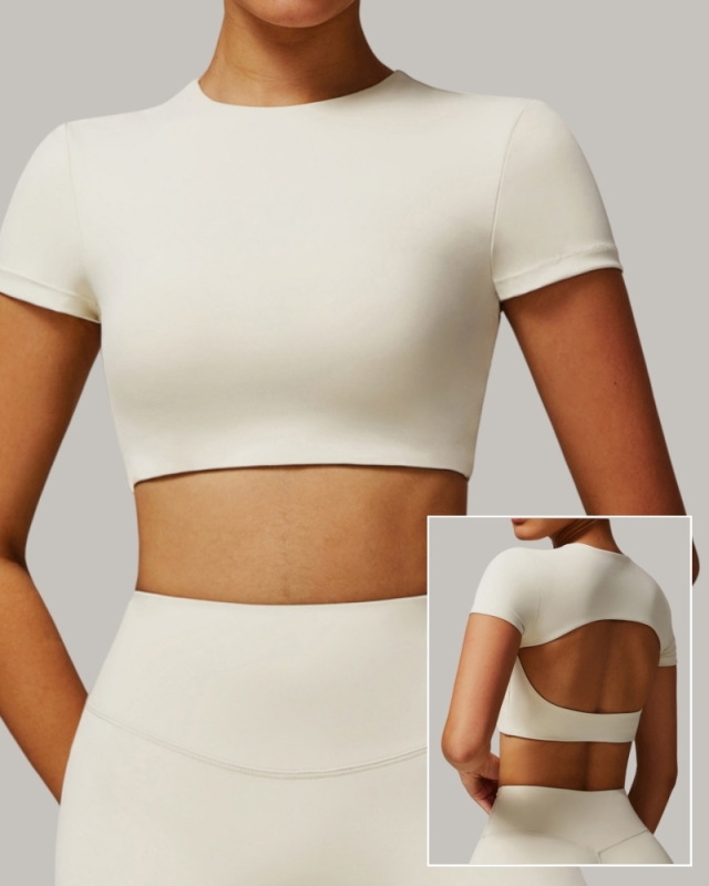 Wholesale Quickly Dry Crew Neck Yoga Short Sleeve Hollow Out Running Sport Fitness T-shirt S-XL