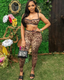 Leopard Printed Women Summer Two Piece Pant Set S-XXL