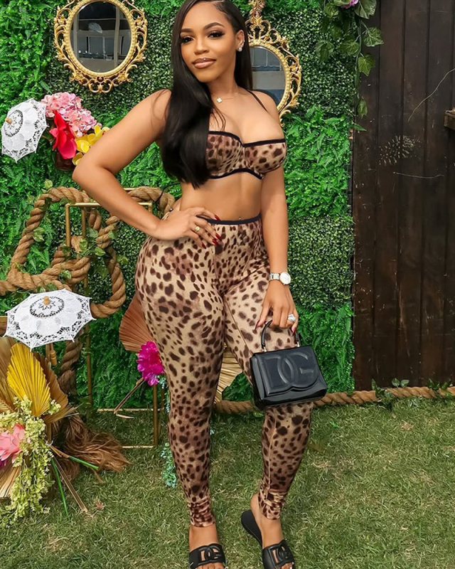 Leopard Printed Women Summer Two Piece Pant Set S-XXL