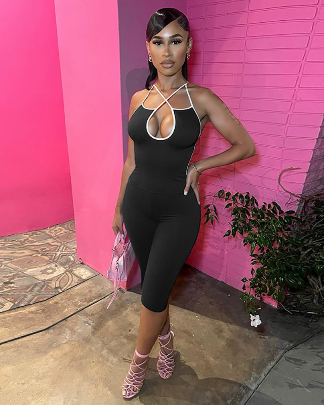 Black Slim Sexy Women Two Piece Short Set S-L