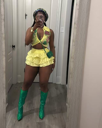 Printed Cute Girl Hot Two Piece Short Set S-XXL