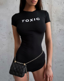 Black Letter Printed Women Short Jumpsuit S-L