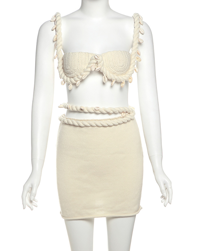New Knitted Women Wholesale Two Piece Skirt Set Beach Set