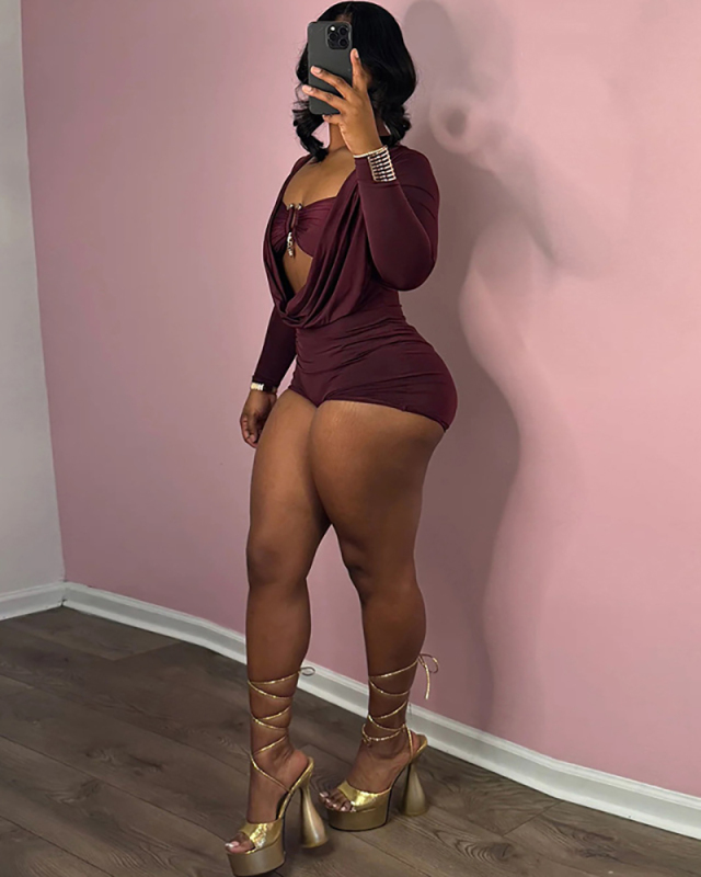 Deep V-neck Women Wholesale Summer Jumpsuit S-L