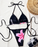 Black Flower Printed Cute Sexy Bikini Set S-L