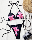 Black Flower Printed Cute Sexy Bikini Set S-L