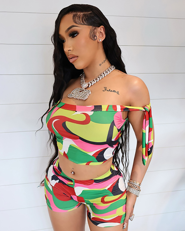 Printed New Wholesale Women Summer Two Piece Short Set S-L