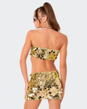 Ladies Irregular Sequin Fashionable Temperament Tube Top Mini Skirt Sets S-XL