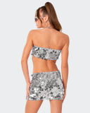 Ladies Irregular Sequin Fashionable Temperament Tube Top Mini Skirt Sets S-XL