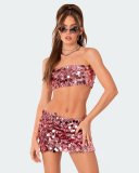 Ladies Irregular Sequin Fashionable Temperament Tube Top Mini Skirt Sets S-XL