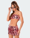 Ladies Irregular Sequin Fashionable Temperament Tube Top Mini Skirt Sets S-XL