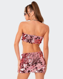 Ladies Irregular Sequin Fashionable Temperament Tube Top Mini Skirt Sets S-XL
