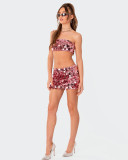 Ladies Irregular Sequin Fashionable Temperament Tube Top Mini Skirt Sets S-XL