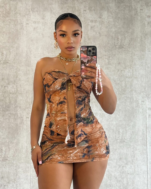 Printed Summer Women Wholesale Two Piece Skirt Set XS-L