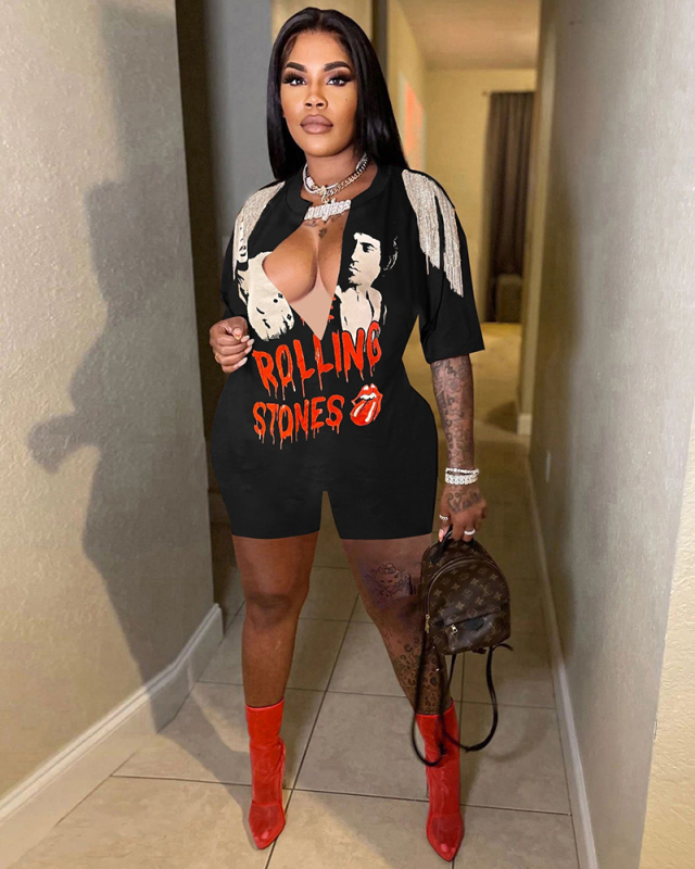 Short Sleeve Women Fringe Hot Summer Jumpsuit S-XXL