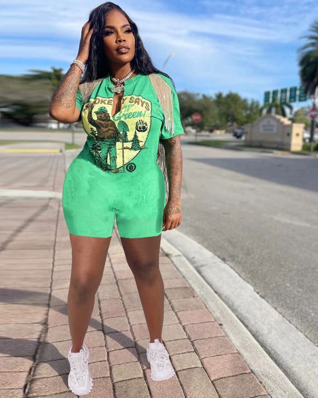 Short Sleeve Women Fringe Hot Summer Jumpsuit S-XXL