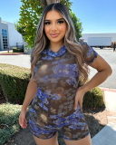 Open Back Women Printed Short Sleeve Jumpsuit XS-L