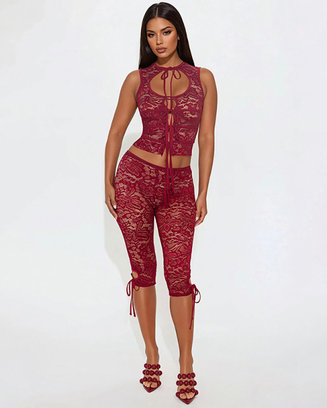 Lace Transparent Women Summer Short Set S-L