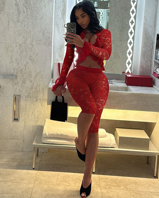 Lace Sexy Wholesale Women Two Piece Pant Set S-L