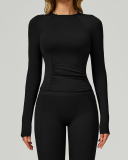 Women OEM Customize Activewear Long Sleeve Ruched Sport Top S-XL
