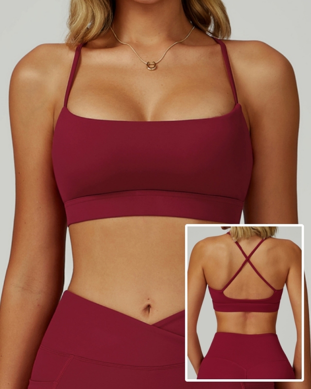 Women Customized Logo Criss Cross Sling Running Fitness Sports Bra Black Red Coffee Blue Pink S-XL