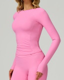 Women OEM Customize Activewear Long Sleeve Ruched Sport Top S-XL