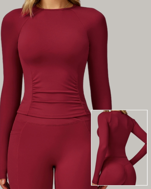 Women OEM Customize Activewear Long Sleeve Ruched Sport Top S-XL