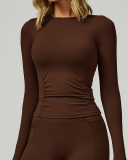 Women OEM Customize Activewear Long Sleeve Ruched Sport Top S-XL