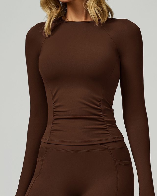 Women OEM Customize Activewear Long Sleeve Ruched Sport Top S-XL