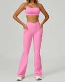 Women Sports Sling Criss Cross Back Bra High Waist V Waist Wide Leg Pants Two Piece Sets S-XL