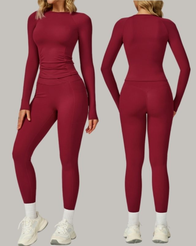 Women Add Logo Long Sleeve GYM Slim T-shirt High Waist Leggings Yoga Two-piece Sets S-XL