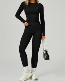 Women Add Logo Long Sleeve GYM Slim T-shirt High Waist Leggings Yoga Two-piece Sets S-XL