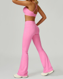 Women Sports Sling Criss Cross Back Bra High Waist V Waist Wide Leg Pants Two Piece Sets S-XL