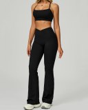 Women Sports Sling Criss Cross Back Bra High Waist V Waist Wide Leg Pants Two Piece Sets S-XL