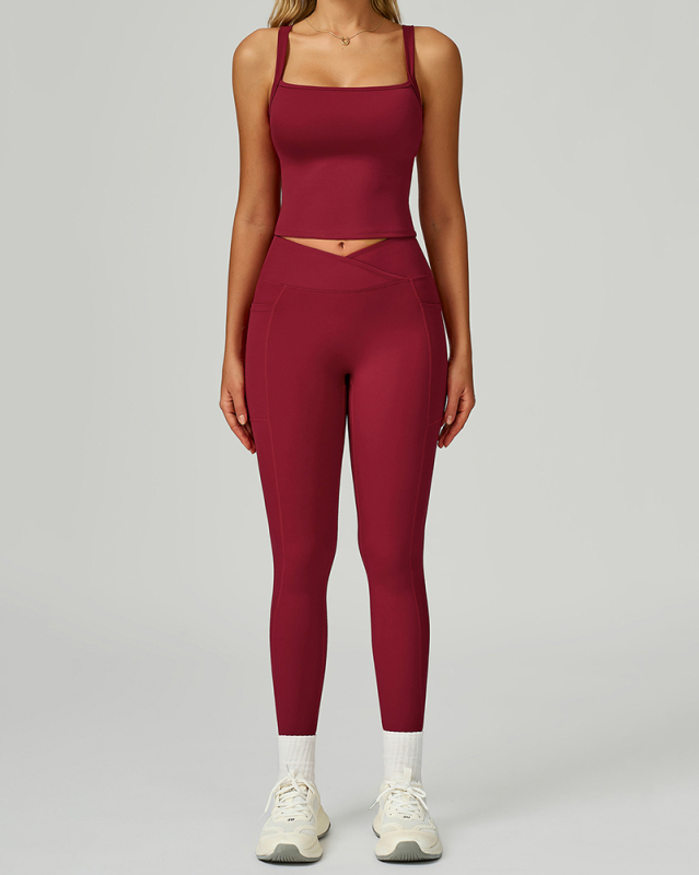 Women OEM Service Solid Color Vest Leggings Two Piece Yoga Sets S-XL