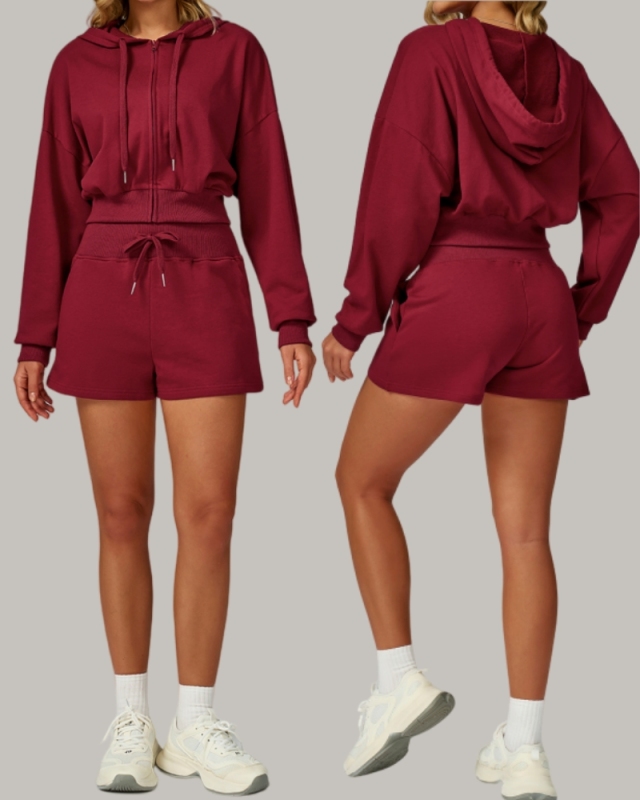 Women Long Sleeve Hoodies GYM Coat Fitness Shorts S-XL