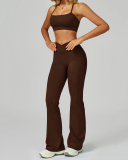 Women Sports Sling Criss Cross Back Bra High Waist V Waist Wide Leg Pants Two Piece Sets S-XL