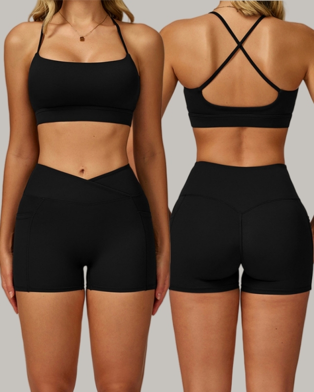 Customize Fitness Women Sports Sling Bra Shorts Yoga Two-piece Sets S-XL