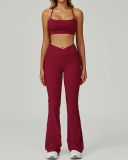 Women Sports Sling Criss Cross Back Bra High Waist V Waist Wide Leg Pants Two Piece Sets S-XL