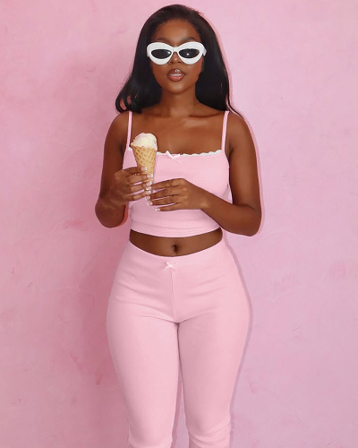 Pink Summer Wholesale Ladies Two Piece Short Set S-L