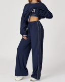 Women Winter Fall Long Sleeve Loose Colorblock Sweatshirt Sweatpants Sets Yoga Two-piece Outfits S-XL