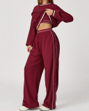 Women Winter Fall Long Sleeve Loose Colorblock Sweatshirt Sweatpants Sets Yoga Two-piece Outfits S-XL