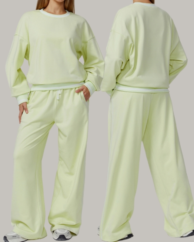 Women Winter Fall Long Sleeve Loose Colorblock Sweatshirt Sweatpants Sets Yoga Two-piece Outfits S-XL