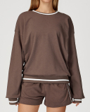 Women Long Sleeve Colorblock Sweatshirt Sweatshorts  Fitness Casual Wear Outdoor Running Two-piece Sets S-XL